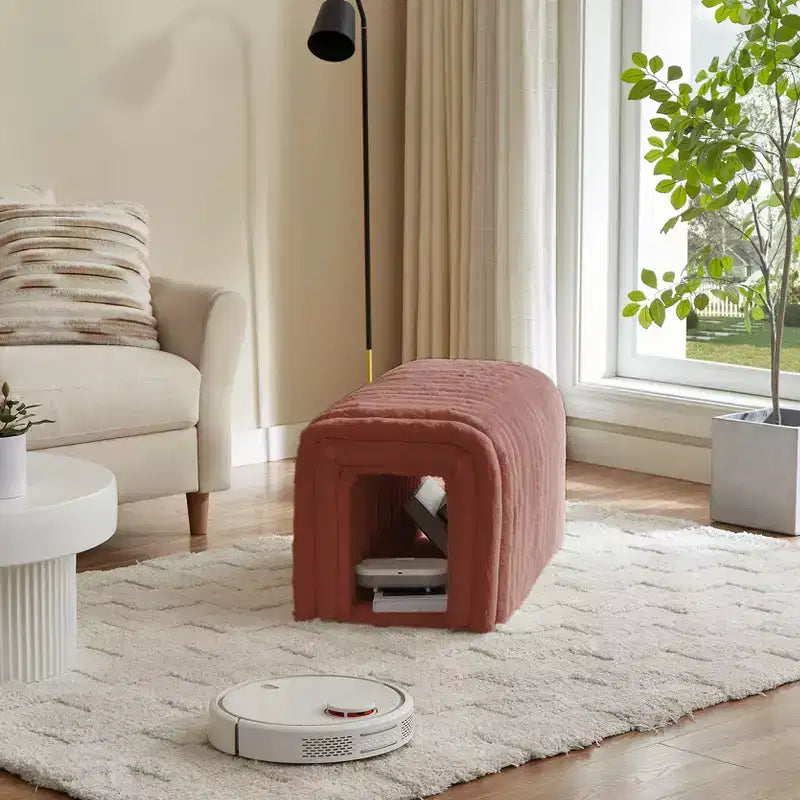 Banc de rangement ottoman pour animaux de compagnie en velours côtelé, niche pour chat à cacher pour le salon, l'entrée et la chambre à coucher, marron
