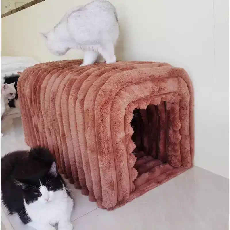Banc de rangement ottoman pour animaux de compagnie en velours côtelé, niche pour chat à cacher pour le salon, l'entrée et la chambre à coucher, marron