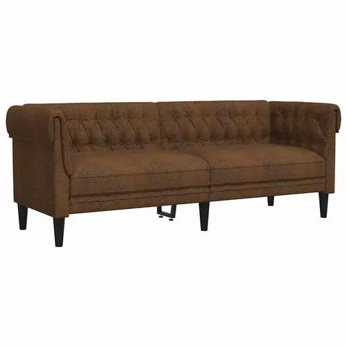  3-Seater Chesterfield Sofa - Brown Fabric Upholstered Living Room Settee - Stylish & Comfortable Furniture