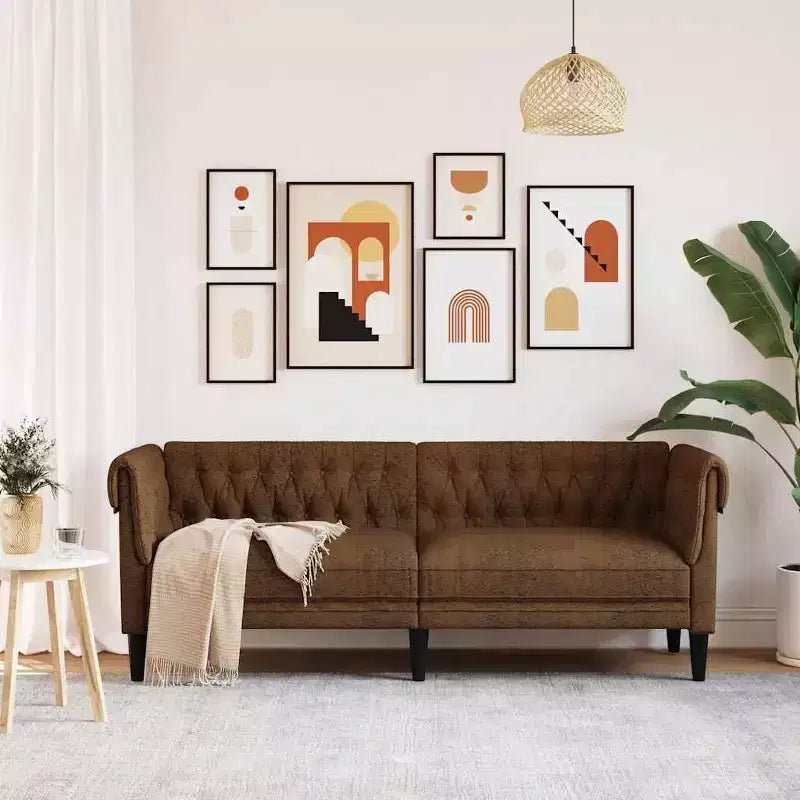 Canapé Chesterfield 3 places – Tissu marron – Élégant et confortable pour salon