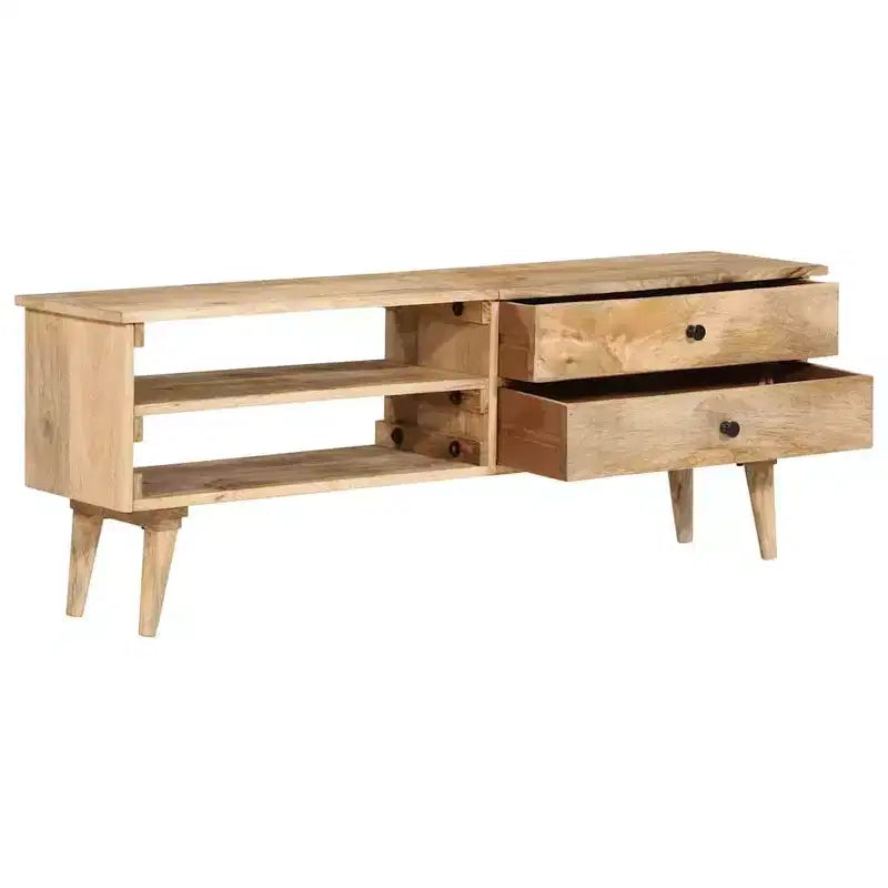  Solid Mango Wood TV Cabinet - Rustic Farmhouse Style Entertainment Center with Drawers and Compartments - 55.1x11.8x19.7 Brown TV Stand