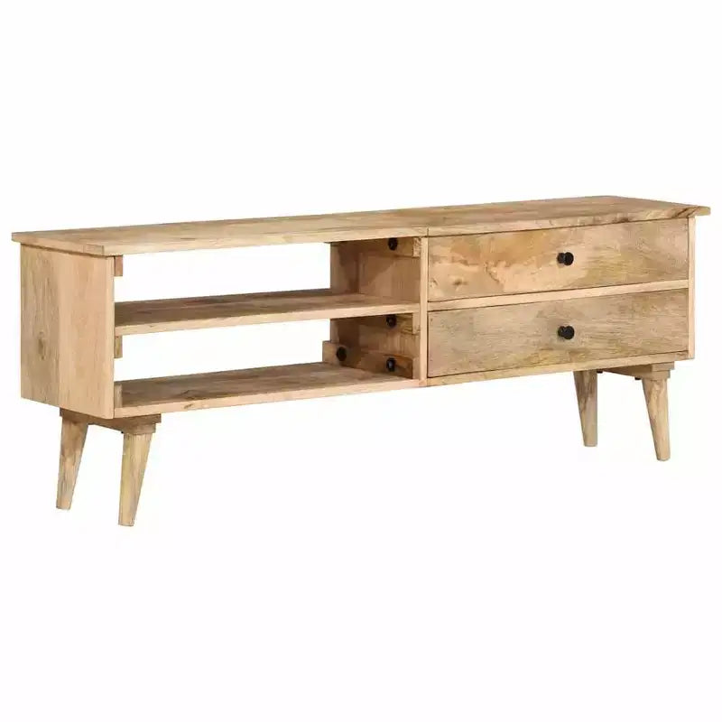 Meuble TV en Bois de Mangue Massif - Meuble TV de Style Ferme Rustique avec Tiroirs et Compartiments - Meuble TV Marron 55,1x11,8x19,7