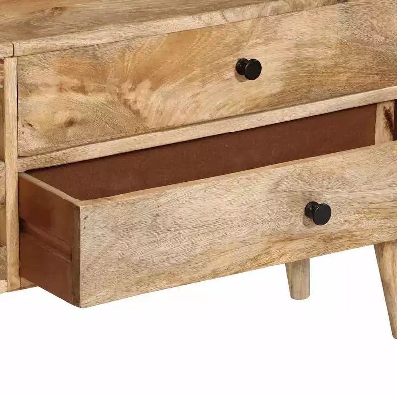 Meuble TV en Bois de Mangue Massif - Meuble TV de Style Ferme Rustique avec Tiroirs et Compartiments - Meuble TV Marron 55,1x11,8x19,7