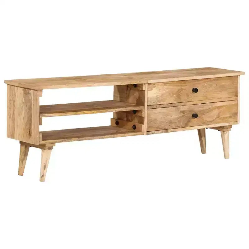 Meuble TV en Bois de Mangue Massif - Meuble TV de Style Ferme Rustique avec Tiroirs et Compartiments - Meuble TV Marron 55,1x11,8x19,7