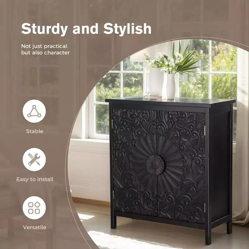 Buffet sculpté floral de style rustique avec portes pour le salon