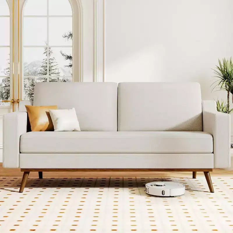  65.4 Comfy Loveseat Sofa Couches for Living Room,Mid Century Modern Small Couch with Spring Cushion,Solid Wood Frame,Tool-Free Assembly