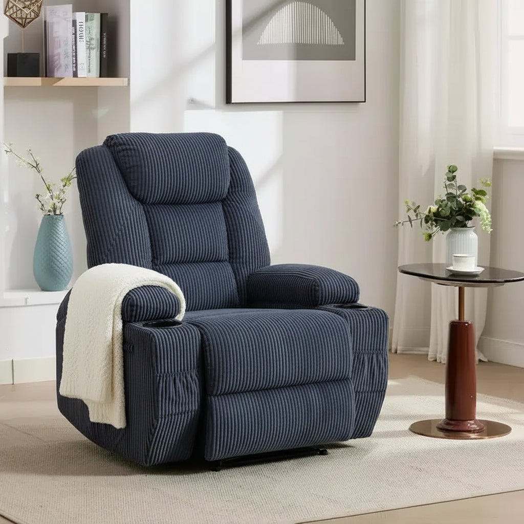 Ultra - Comfy Corduroy Recliner Chair for Small Space, Updated Adjustable Electric Power Recliner Chairs for Adults with 2 Side Pockets