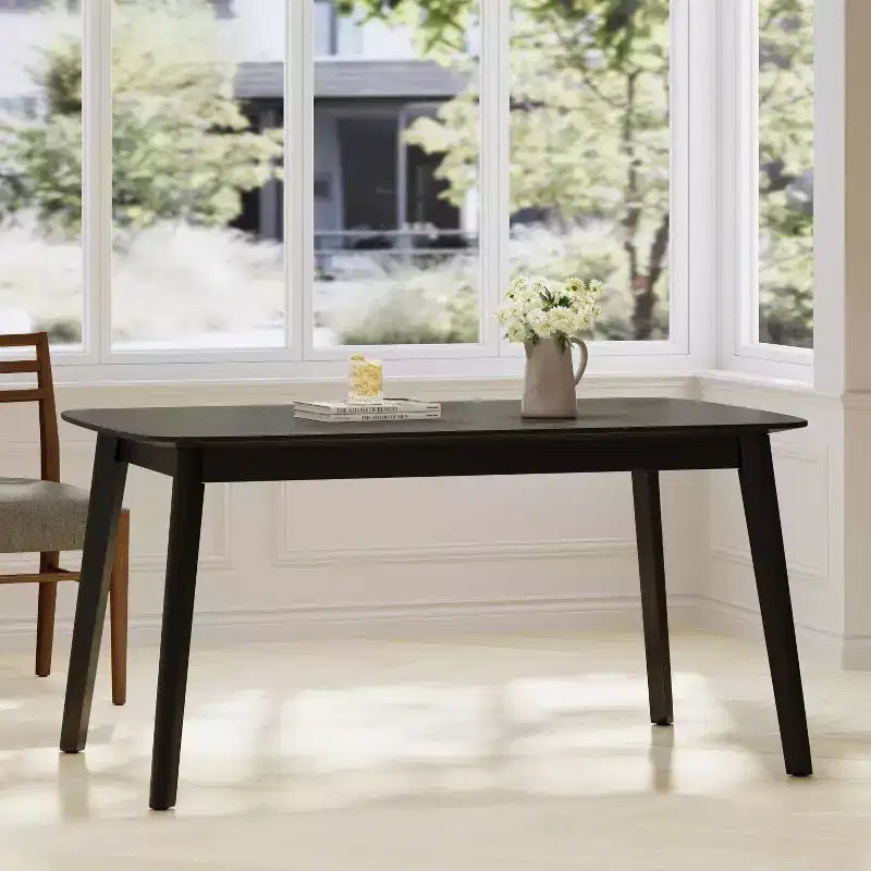 Table à manger minimaliste 59 pouces avec pieds en bois, Table de cuisine moderne, Table rectangulaire pour salon, cuisine, salle à manger, Noir