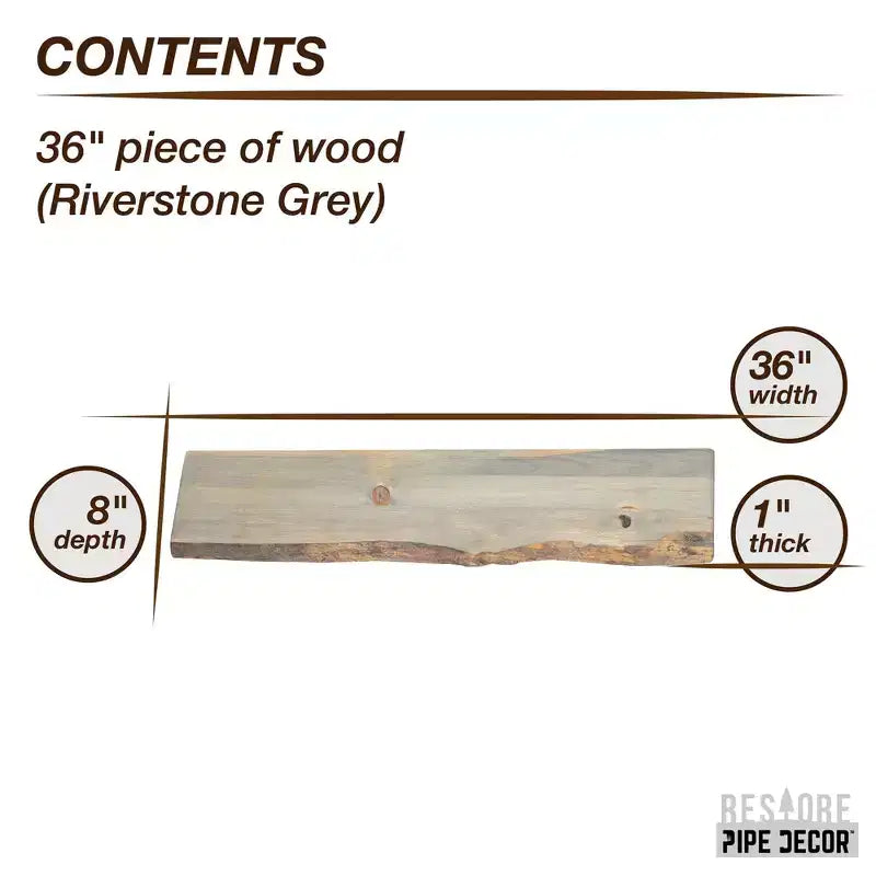 Étagère en bois massif à bords bruts grise de 91 cm (bois uniquement) par