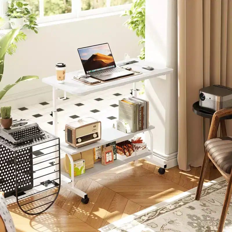 Bureau debout manuel de 32 pouces avec étagères de rangement, bureau d'ordinateur avec station de charge