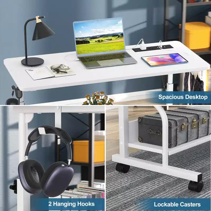 Bureau debout manuel de 32 pouces avec étagères de rangement, bureau d'ordinateur avec station de charge