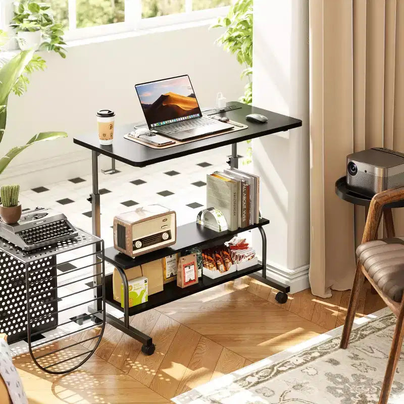 Bureau debout manuel de 32 pouces avec étagères de rangement, bureau d'ordinateur avec station de charge