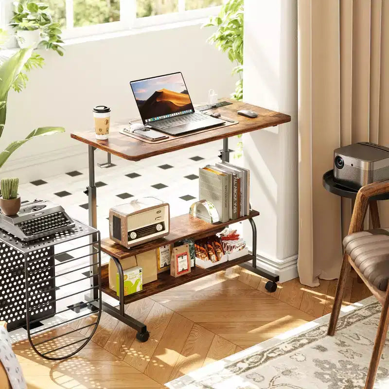 Bureau debout manuel de 32 pouces avec étagères de rangement, bureau d'ordinateur avec station de charge