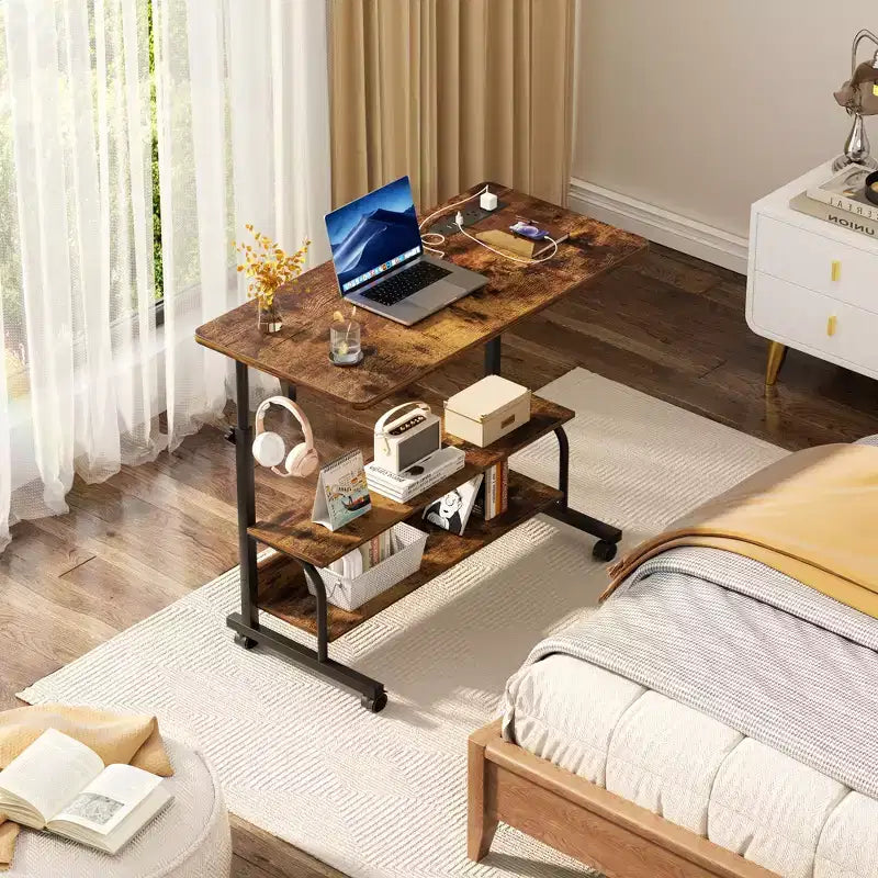Bureau debout manuel de 32 pouces avec étagères de rangement, bureau d'ordinateur avec station de charge