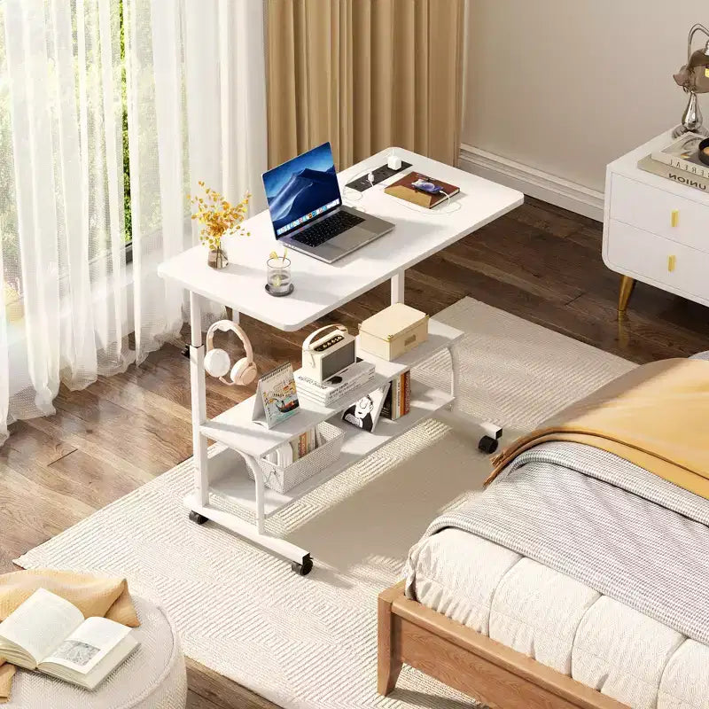 Bureau debout manuel de 32 pouces avec étagères de rangement, bureau d'ordinateur avec station de charge