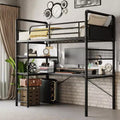  Twin Loft Bunk Bed with L-Shaped Desk, Metal High Loft Bed with Guardrail & Ladder, Space-Saving Workstation for Kids, Teens, Adults