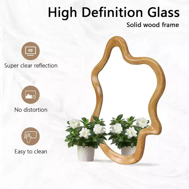 Miroir mural décoratif moderne en bois de forme irrégulière