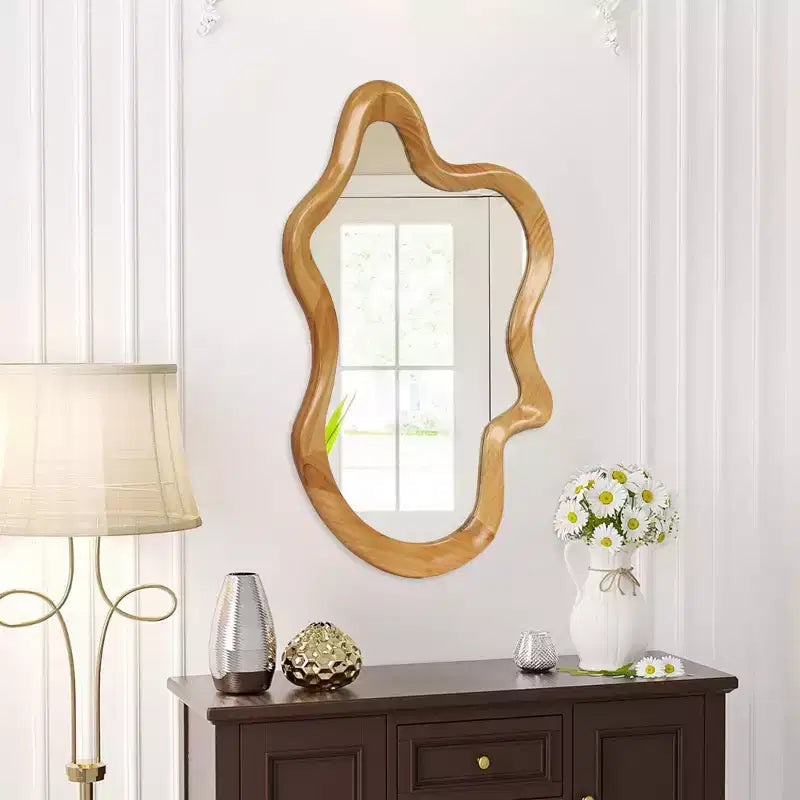 Miroir mural décoratif moderne en bois de forme irrégulière