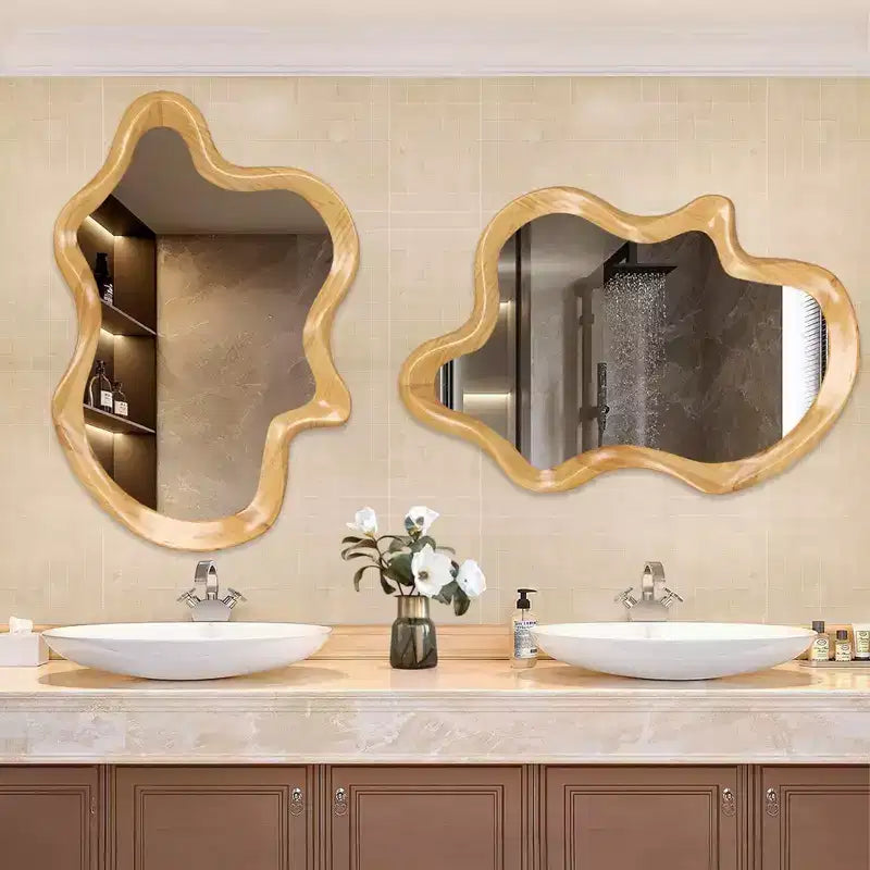 Miroir mural décoratif moderne en bois de forme irrégulière