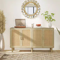 Bahut Bohème, Buffet de 62,2 po avec 4 Portes en Rotin et Étagères pour Salon, Couloir