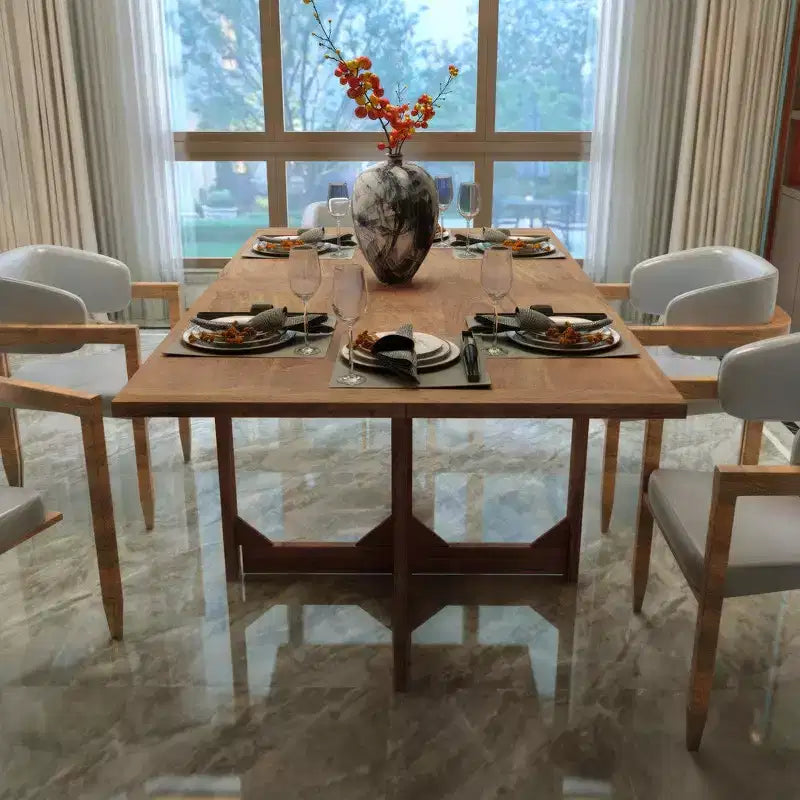  62 Inch Rectangular Dining Table, Handcrafted Natural Mango Wood with Magnetic Catchers