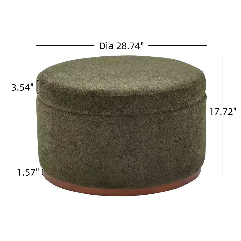 Ottoman de rangement rond rembourré avec base en bois d'hévéa