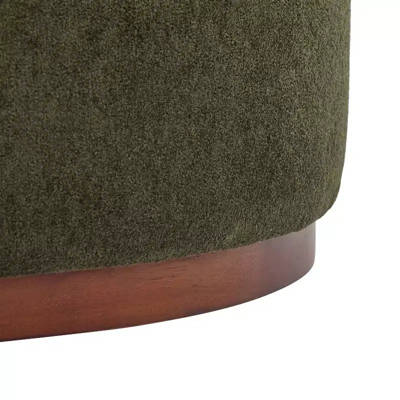 Ottoman de rangement rond rembourré avec base en bois d'hévéa