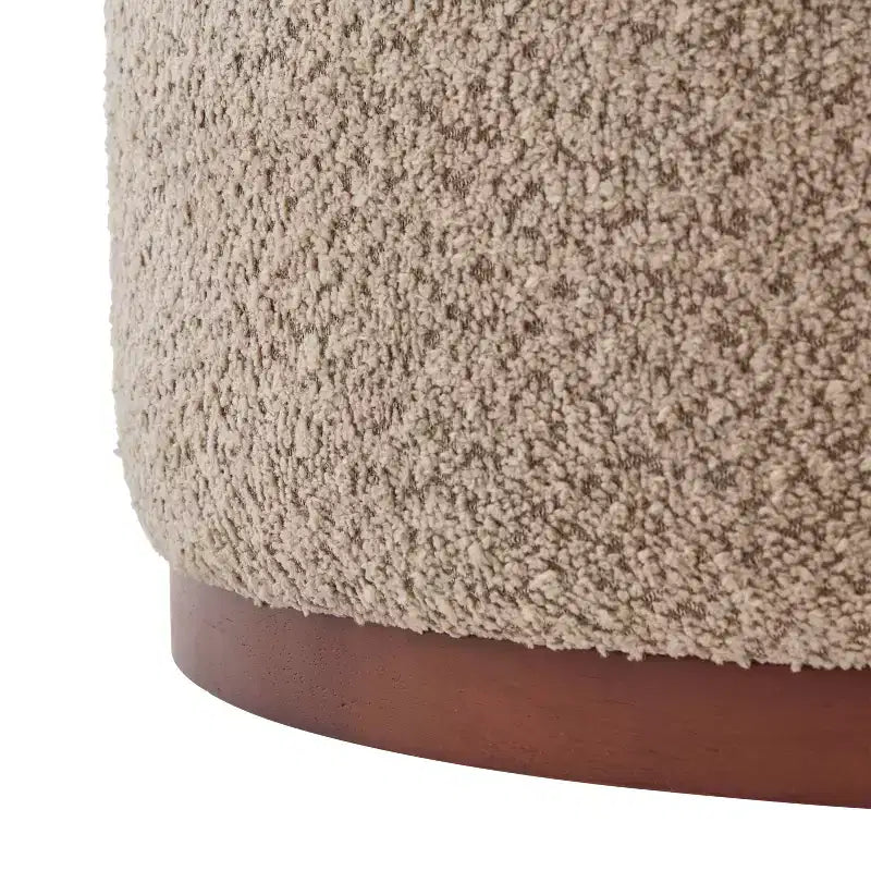 Ottoman de rangement rond rembourré avec base en bois d'hévéa