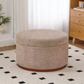   Round Upholstered Storage Ottoman with Rubberwood Base