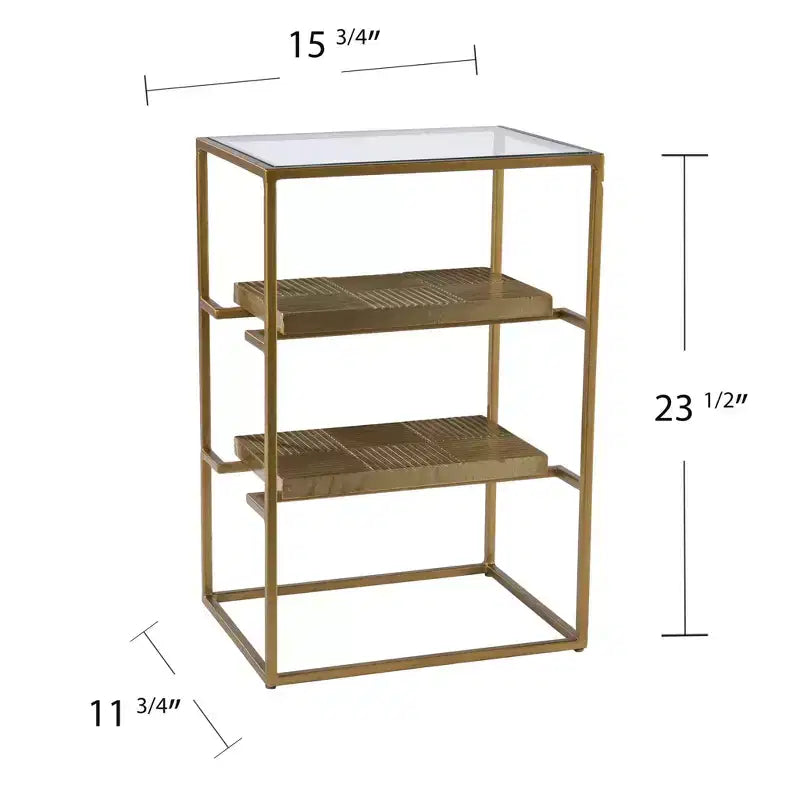 24 Table d'appoint rectangulaire en laiton, verre et fer à deux étagères