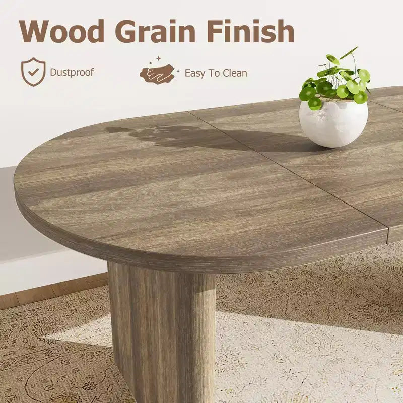 Table à manger ovale de ferme moderne pour 6-8 personnes Base en bois épaisse et robuste Spacieuse pour la salle à manger, la cuisine, le salon