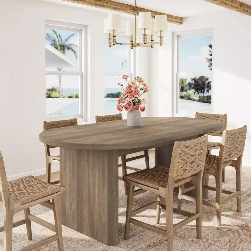 Table à manger ovale de ferme moderne pour 6-8 personnes Base en bois épaisse et robuste Spacieuse pour la salle à manger, la cuisine, le salon