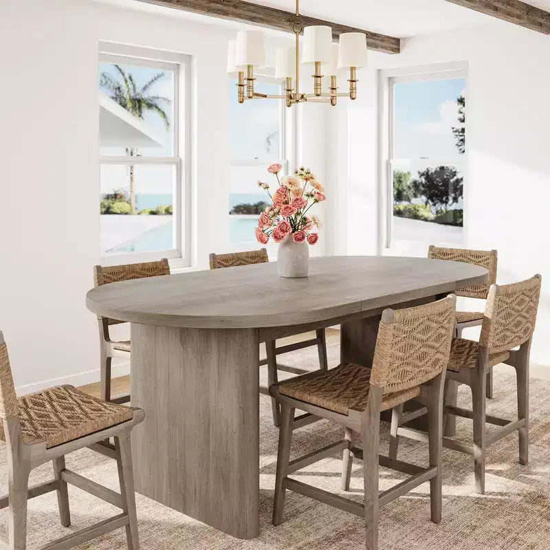 Table à manger ovale de ferme moderne pour 6-8 personnes Base en bois épaisse et robuste Spacieuse pour la salle à manger, la cuisine, le salon