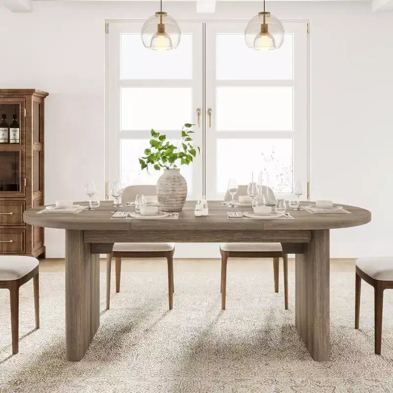 Table à manger ovale de ferme moderne pour 6-8 personnes Base en bois épaisse et robuste Spacieuse pour la salle à manger, la cuisine, le salon