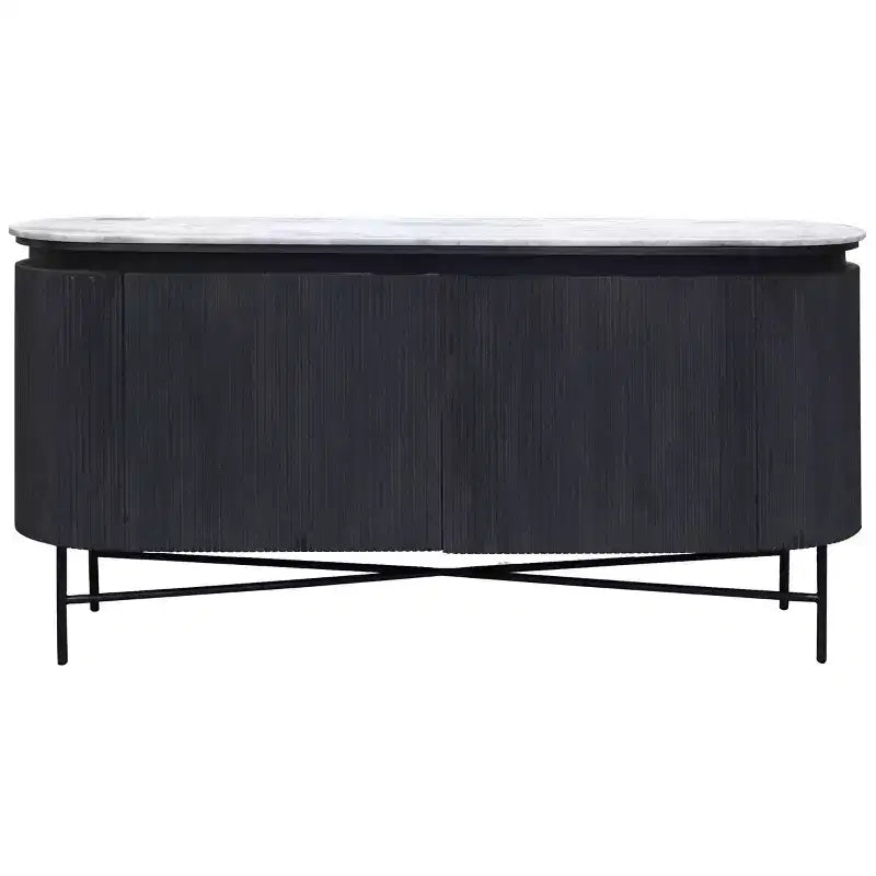 Granite Top and Metal Legs Racetrack Sideboard Cabinet White/Charcoal - : Mango Wood, Fixed Shelf, Luxury
