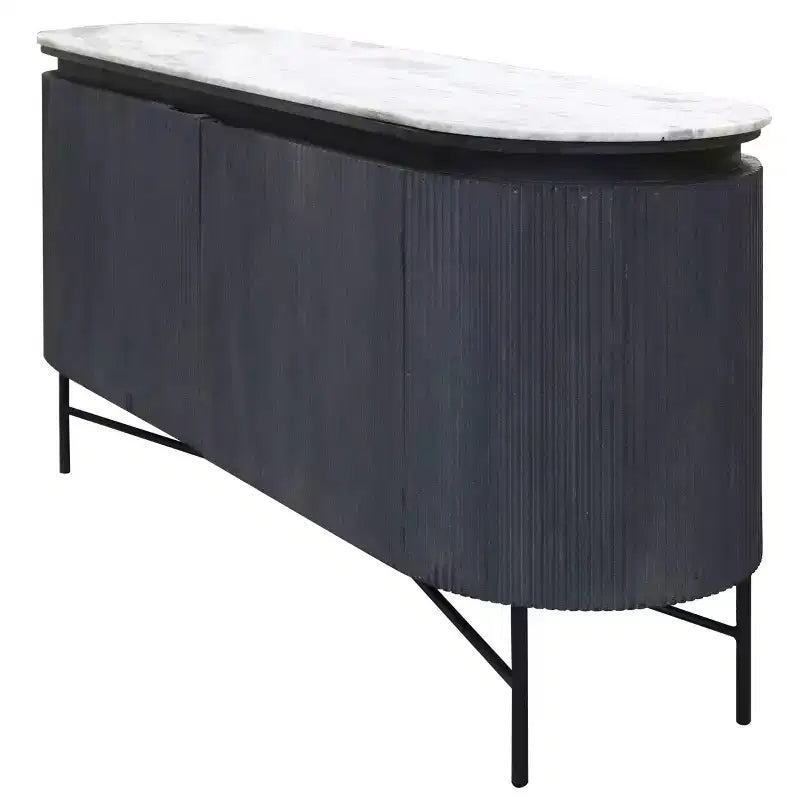 Dessert-Console en Granit et Pieds Métalliques Blanc/Charbon - : Bois de Mangue, Étagère Fixe, Luxe