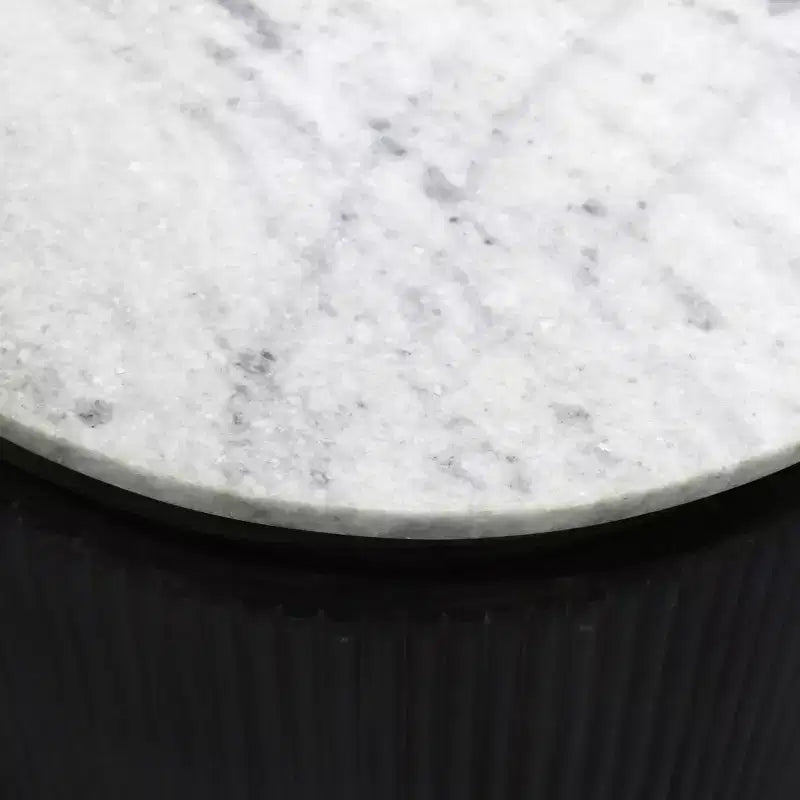 Dessert-Console en Granit et Pieds Métalliques Blanc/Charbon - : Bois de Mangue, Étagère Fixe, Luxe