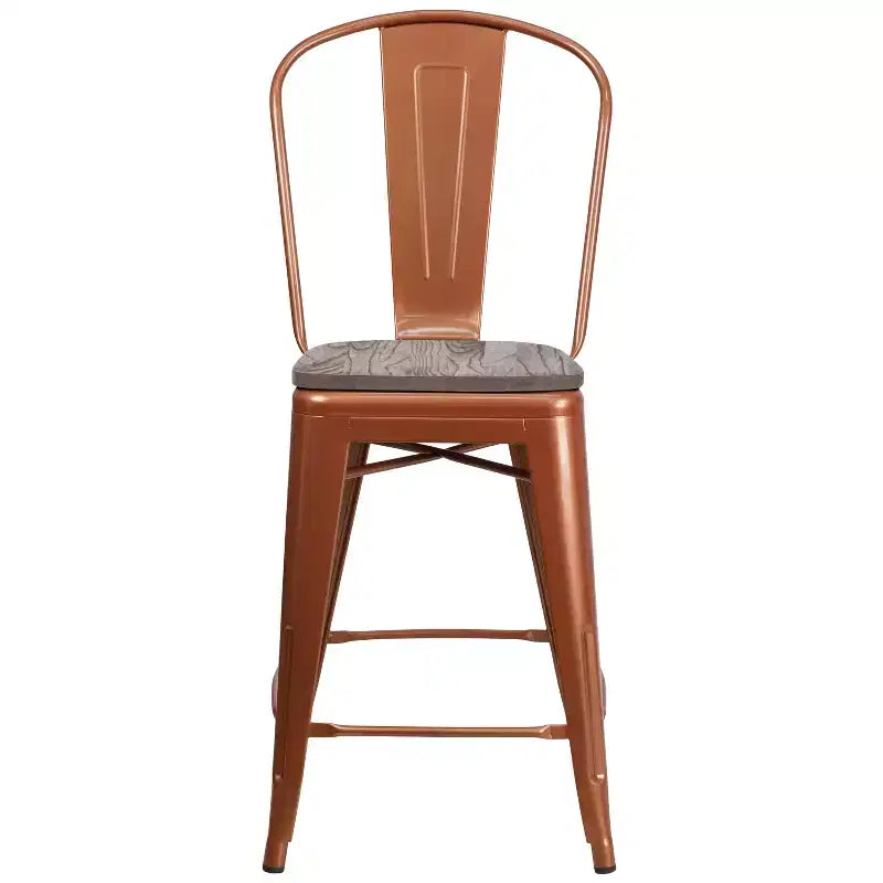Tabouret de comptoir en métal 24H avec dossier et assise en bois