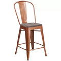 Tabouret de comptoir en métal 24H avec dossier et assise en bois