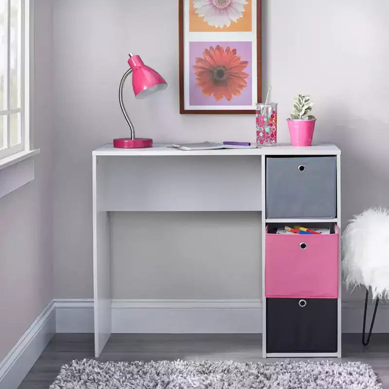 Bureau d'étude pour enfant avec 3 bacs de rangement en tissu -