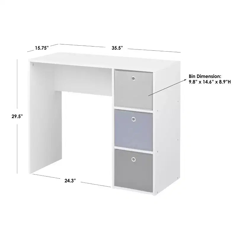 Bureau d'étude pour enfant avec 3 bacs de rangement en tissu -