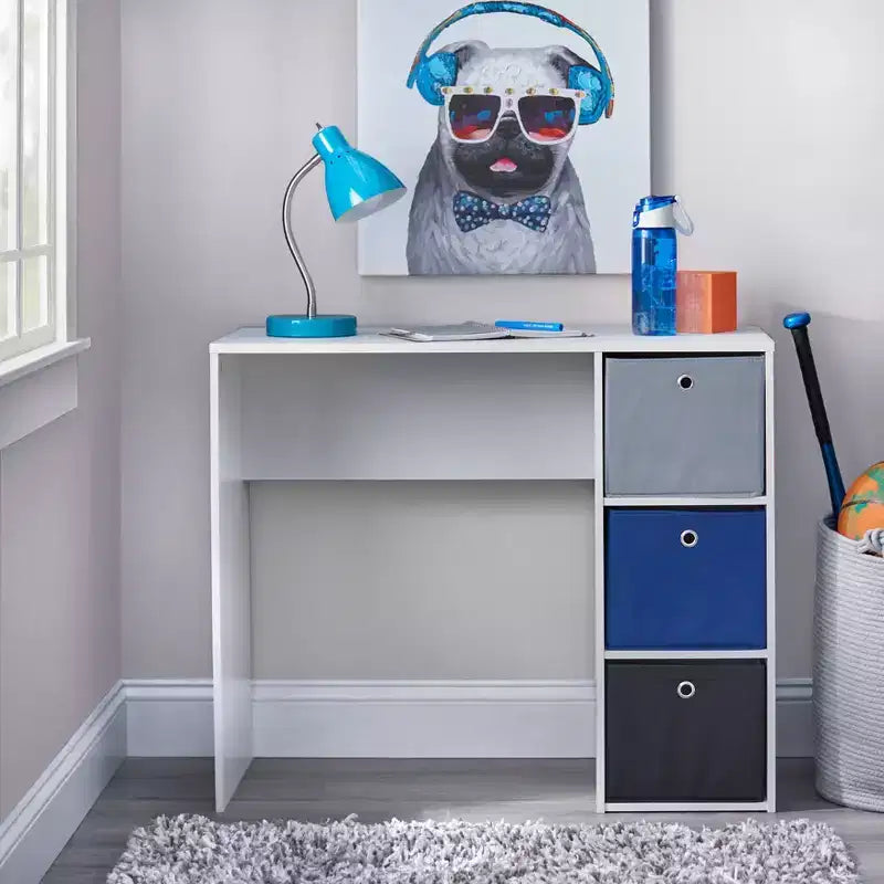 Bureau d'étude pour enfant avec 3 bacs de rangement en tissu -