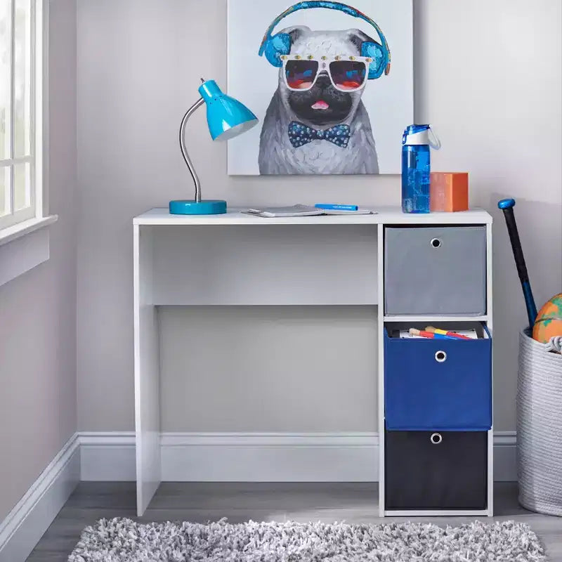 Bureau d'étude pour enfant avec 3 bacs de rangement en tissu -