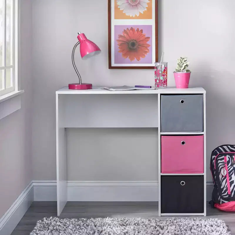 Bureau d'étude pour enfant avec 3 bacs de rangement en tissu -