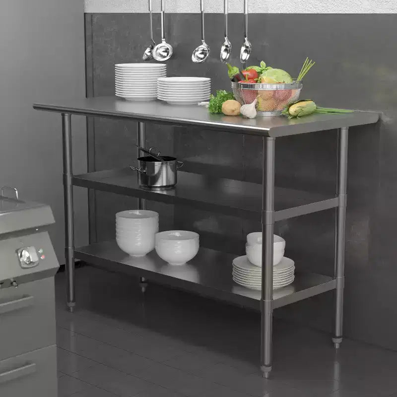 Table de travail en acier inoxydable de calibre 18 certifiée NSF avec 2 étagères inférieures