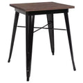  23.5 Steel Indoor Contemporary Table With Square Rustic Wood Top