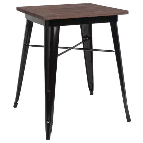 23.5 Steel Indoor Contemporary Table With Square Rustic Wood Top