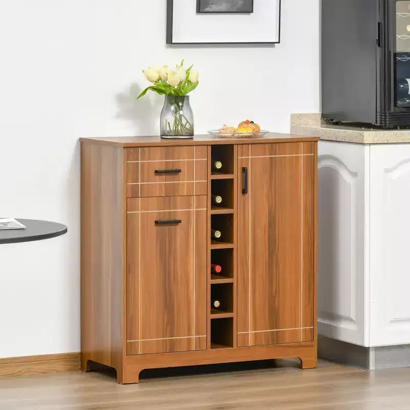 Meuble de bar rétro pour 6 bouteilles, buffet de bar avec porte-verres et 1 tiroir, marron