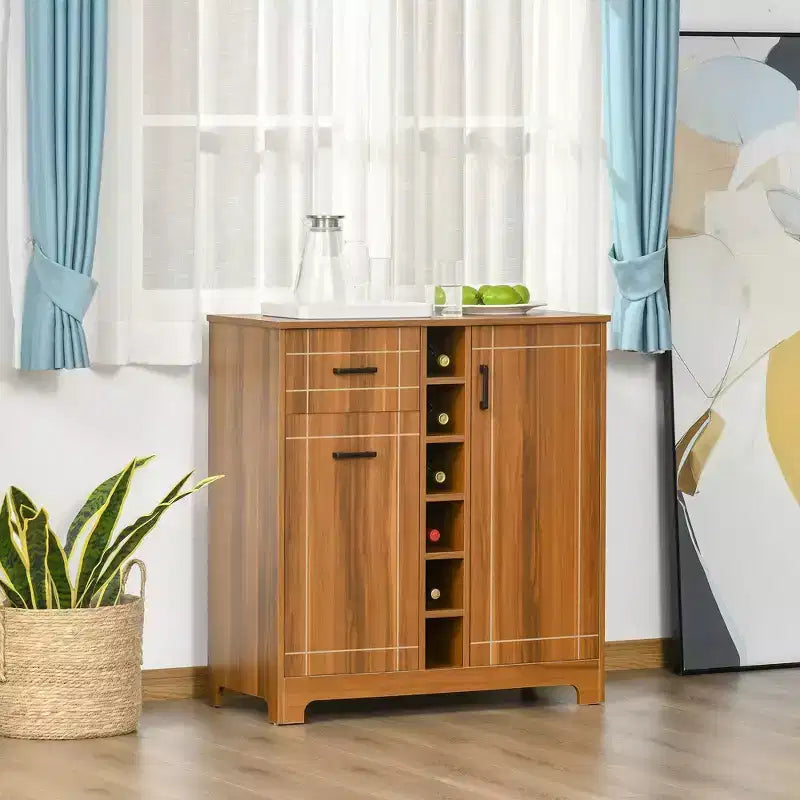 Meuble de bar rétro pour 6 bouteilles, buffet de bar avec porte-verres et 1 tiroir, marron