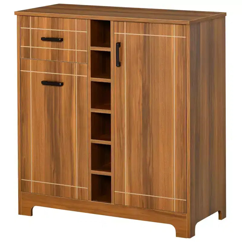 Meuble de bar rétro pour 6 bouteilles, buffet de bar avec porte-verres et 1 tiroir, marron